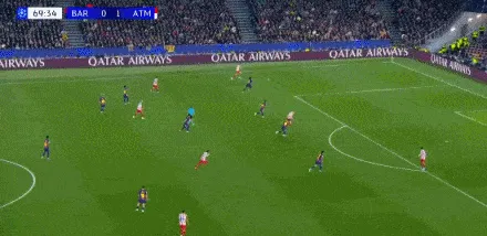 鲁杰里左路起球，瑟洛特抢点破门扩大比分，巴萨0-2马竞